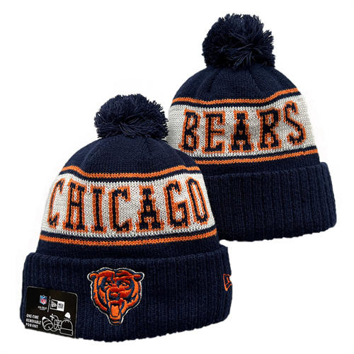 NFL Chicago Bears embroidered Navy White Orange sideline Primary Logo Cuffed Pom Knit Hat YD2503212 (3)