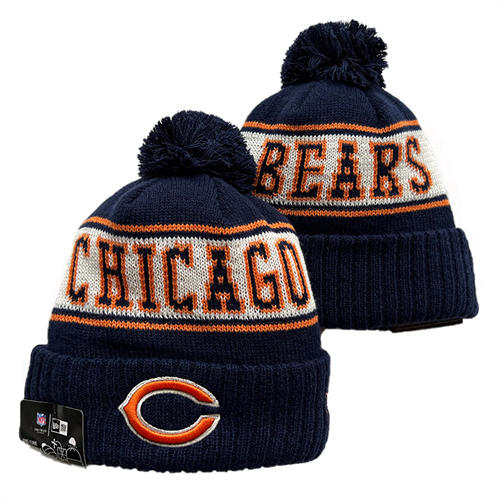 NFL Chicago Bears Navy White Orange Sideline Cuffed Pom Knit Hat YD2503212 (1)