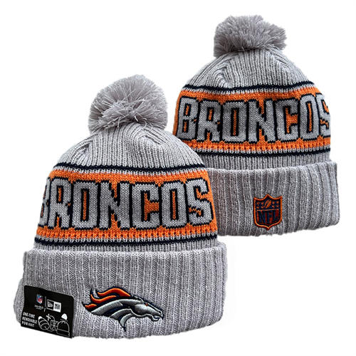 NFL Denver Broncos gray Orange navy strip Cuffed Pom Knit Hat YD2503212 (5)