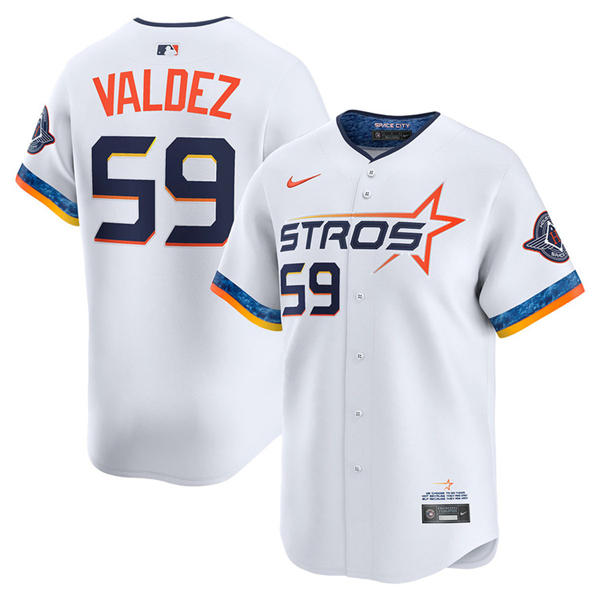 Mens Houston Astros #59 Framber Valdez White 2025 City Connect Edition 2.0 Jersey