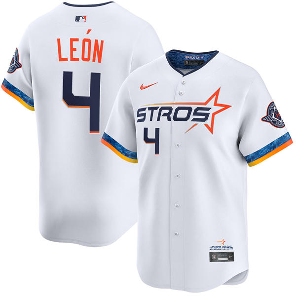 Mens Houston Astros #4 Pedro Leon White 2025 City Connect Edition 2.0 Jersey