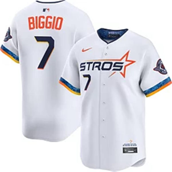 Mens Houston Astros Retired Player #7 Craig Biggio White 2025 City Connect Edition 2.0 Jersey