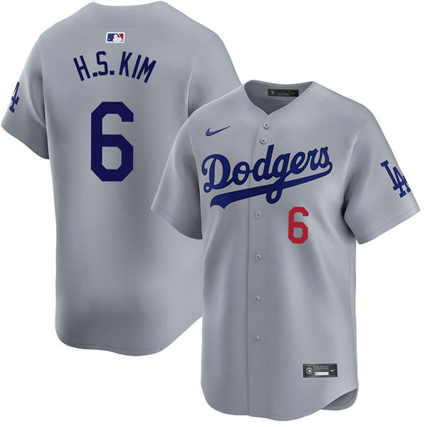 Mens Los Angeles Dodgers #6 Hyeseong Kim Nike Gray Road Limited Player Jersey