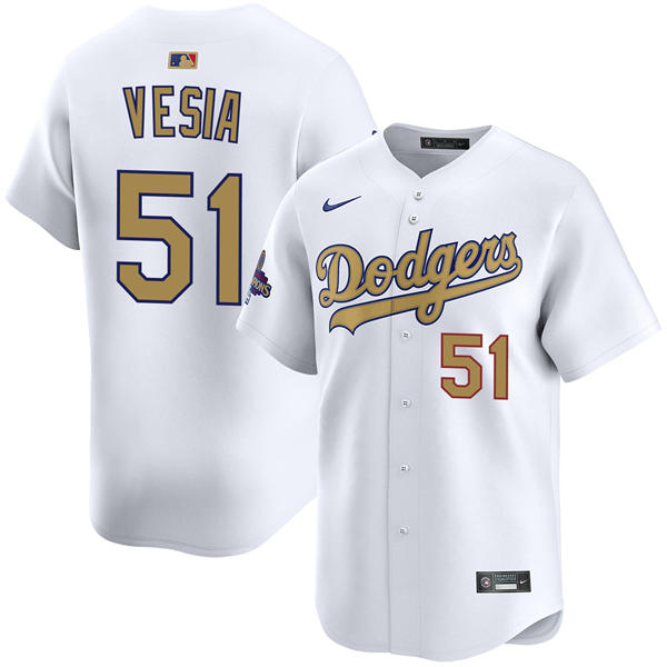 Mens Los Angeles Dodgers #51 Alex Vesia 2025 White Gold Collection Limited Jersey