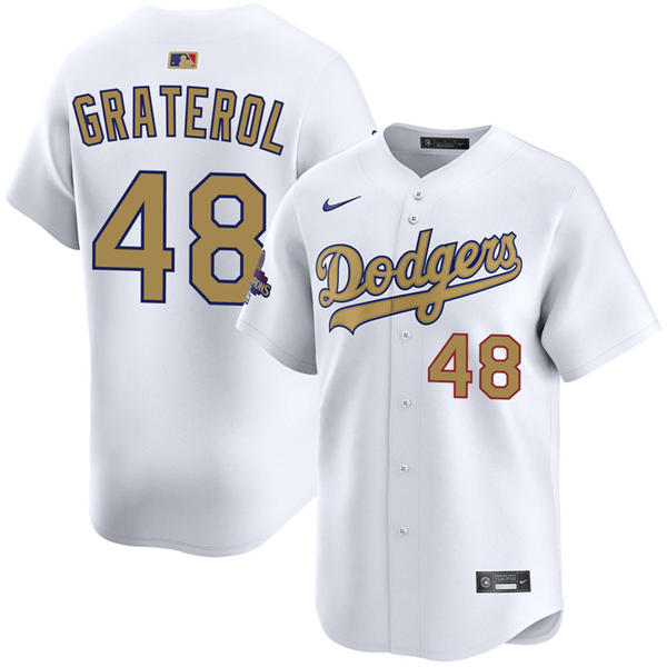 Mens Los Angeles Dodgers #48 Brusdar Graterol 2025 White Gold Collection Limited Jersey