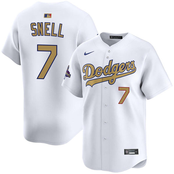 Mens Los Angeles Dodgers #7 Blake Snell 2025 White Gold Collection Limited Jerse