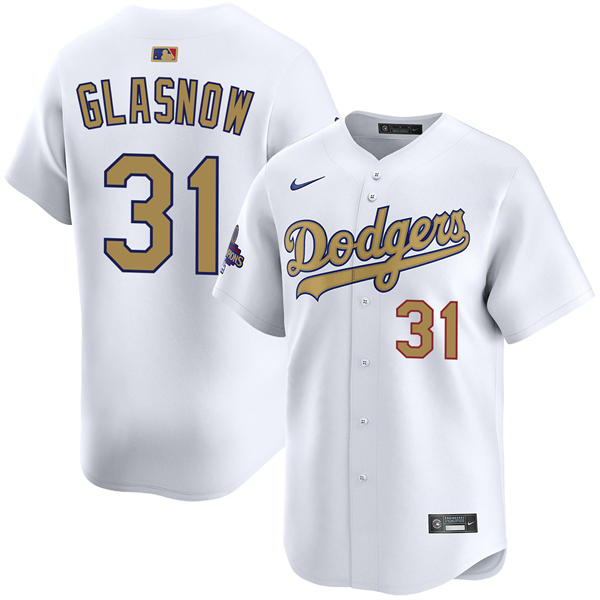 Mens Los Angeles Dodgers #31 Tyler Glasnow 2025 White Gold Collection Limited Jersey