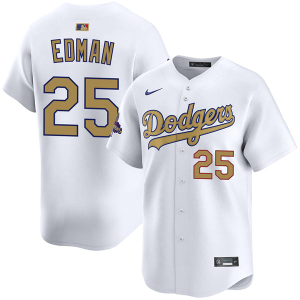 Mens Los Angeles Dodgers #25 Tommy Edman 2025 White Gold Collection Limited Jersey