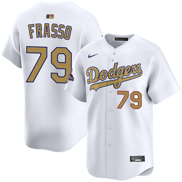 Mens Los Angeles Dodgers #79 Nick Frasso 2025 White Gold Collection Limited Jersey