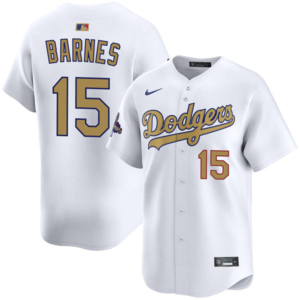 Mens Los Angeles Dodgers #15 Austin Barnes 2025 White Gold Collection Limited Jersey