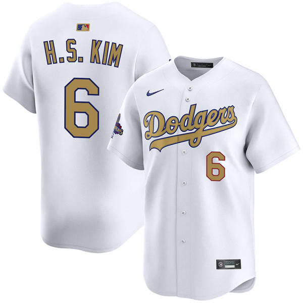 Mens Los Angeles Dodgers #6 Hyeseong Kim 2025 White Gold Collection Limited Jerse