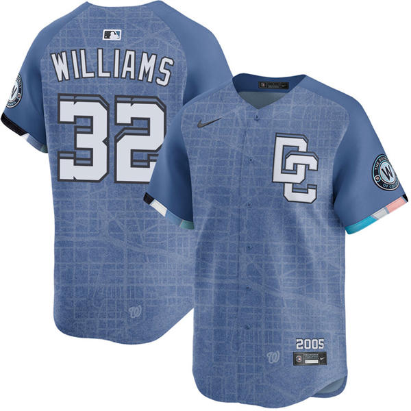 Men's Washington Nationals #32 Trevor Williams Nike Blue 2025 City Connect 2.0 Limited Jersey