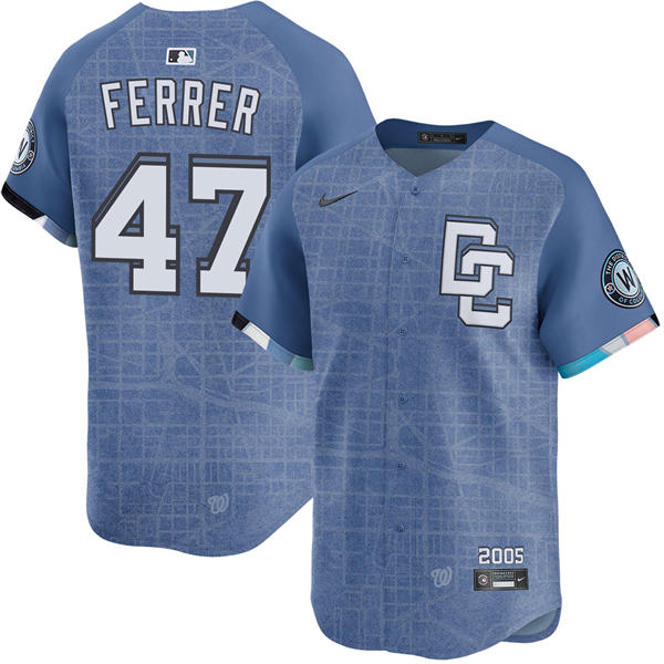 Men's Washington Nationals #47 Jose Ferrer Nike Blue 2025 City Connect 2.0 Limited Jersey