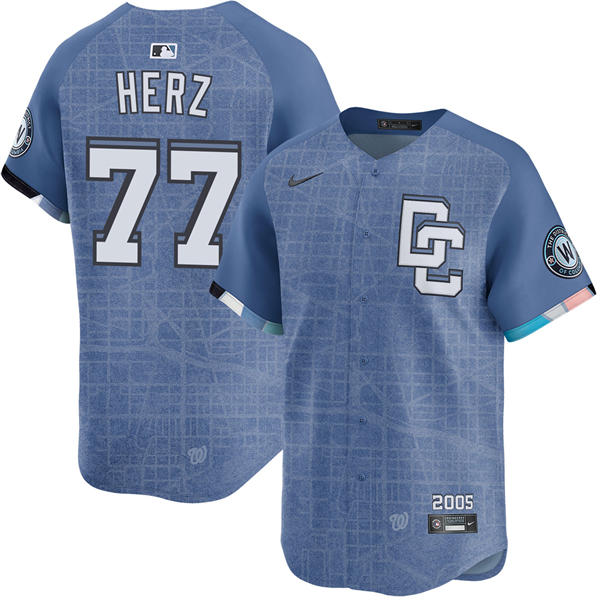 Men's Washington Nationals #77 DJ Herz Nike Blue 2025 City Connect 2.0 Limited Jersey