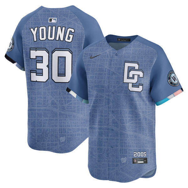 Men's Washington Nationals #30 Jacob Young Nike Blue 2025 City Connect 2.0 Limited Jersey