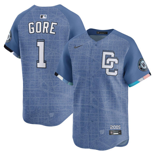 Men's Washington Nationals #1 MacKenzie Gore Nike Blue 2025 City Connect 2.0 Limited Jersey