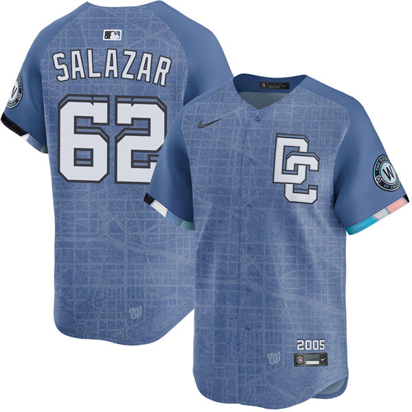 Men's Washington Nationals #62 Eduardo Salazar Nike Blue 2025 City Connect 2.0 Limited Jersey