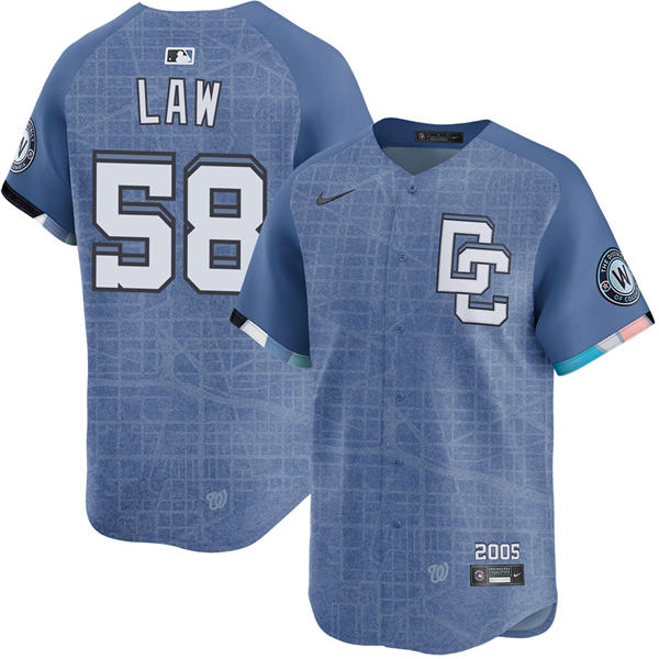 Men's Washington Nationals #58 Derek Law Nike Blue 2025 City Connect 2.0 Limited Jersey