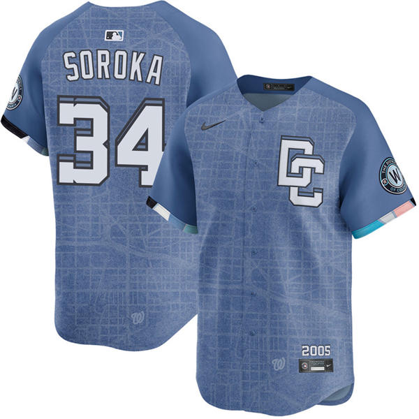 Men's Washington Nationals #34 Michael Soroka Nike Blue 2025 City Connect 2.0 Limited Jersey