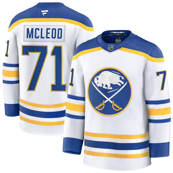 Men's Buffalo Sabres #71 Ryan McLeod Fanatics White Royal Away Premier Player Jersey