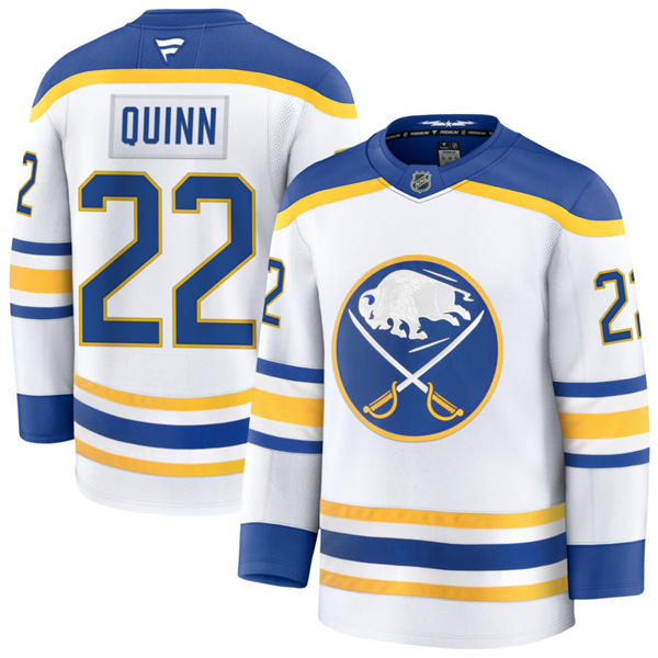 Men's Buffalo Sabres #22 Jack Quinn Fanatics White Royal Away Premier Player Jersey