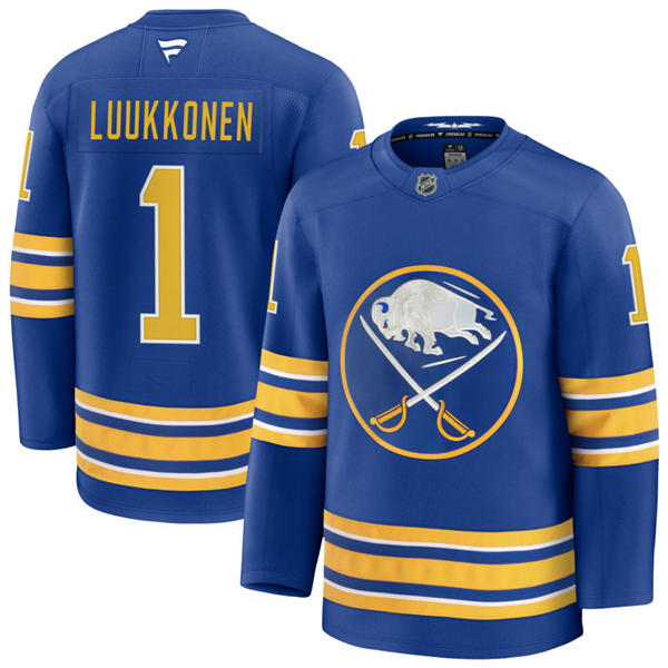 Men's Buffalo Sabres #1 Ukko-Pekka Luukkonen Fanatics Royal Home Premier Player Jersey