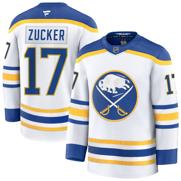 Men's Buffalo Sabres #17 Jason Zucker Fanatics White Royal Away Premier Player Jersey