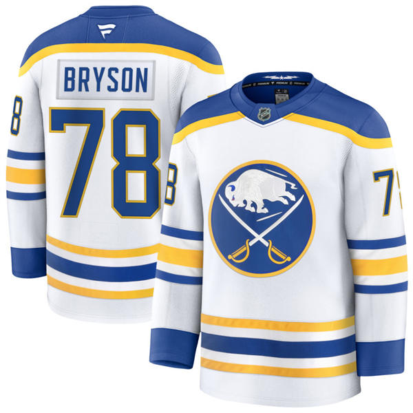 Men's Buffalo Sabres #78 Jacob Bryson Fanatics White Royal Away Premier Player Jersey