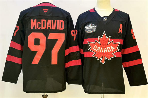 Men's Youth Canada #97 Connor McDavid Fanatics Black 2025 4 Nations Face-Off limited Jersey (No custom)