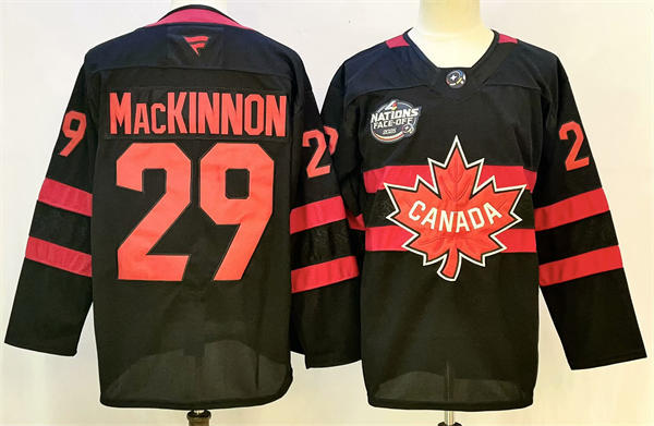 Men's Youth Canada #29 Nathan MacKinnon Fanatics Black 2025 4 Nations Face-Off limited Player Jersey (No custom)