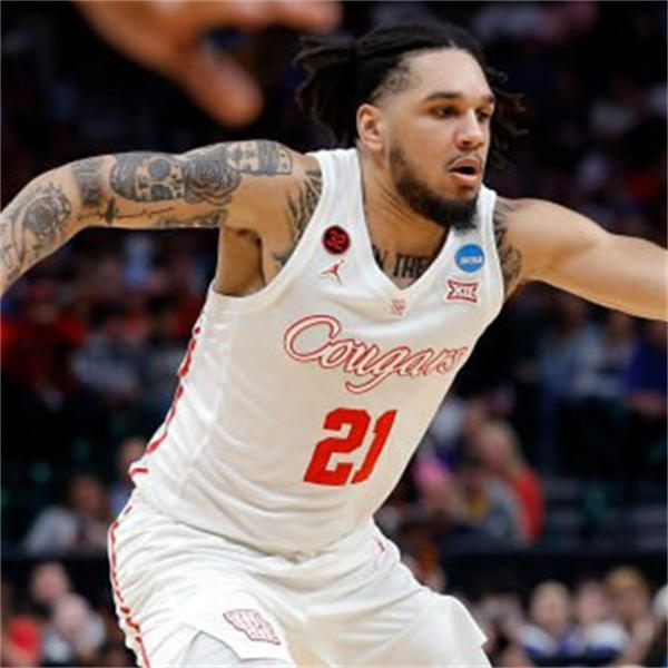 Mens Youth Houston Cougars #21 Emanuel Sharp 2024 White on white  Cougars Basketball Game Jersey