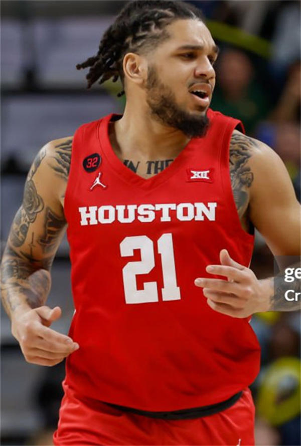 Mens Youth Houston Cougars #21 Emanuel Sharp 2024 Full Red Houston Basketball Game Jersey