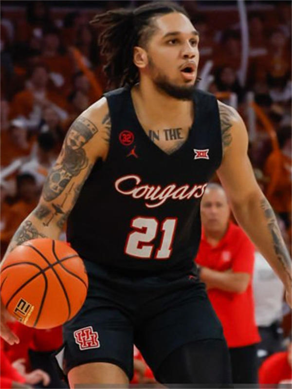 Mens Youth Houston Cougars #21 Emanuel Sharp  2024 Black White Cougars Basketball Game Jersey