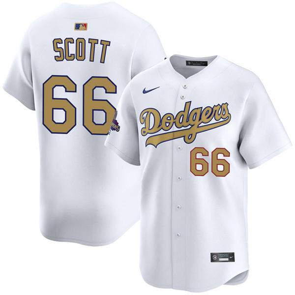 Mens Los Angeles Dodgers #66 Tanner Scott Nike 2025 White Gold Collection Limited Jersey