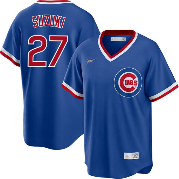 Mens Chicago Cubs #27 Seiya Suzuki Nike Royal Cooperstown Collection Road Jersey