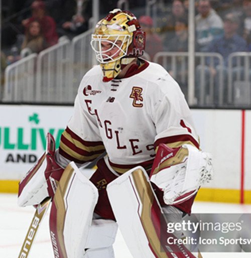 Mens Youth Boston College Eagles #1 Jacob Fowler White Eagles College Hockey Game Jersey