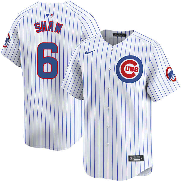 Mens Chicago Cubs #6 Matt Shaw Nike White Pinstripe Home Limited Player Jersey