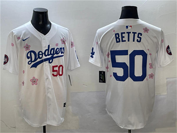 Mens Los Angeles Dodgers #50 Mookie Betts 2025 MLB World Tour Tokyo Series Home White Limited Jersey