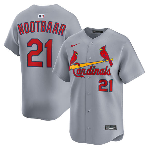 Mens St. Louis Cardinals #21 Lars Nootbaar Nike Gray Road Limited Player Jersey