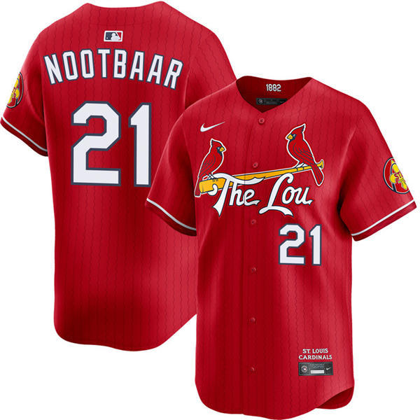 Mens St. Louis Cardinals #21 Lars Nootbaar Nike Red 2024 City Connect Limited Jersey