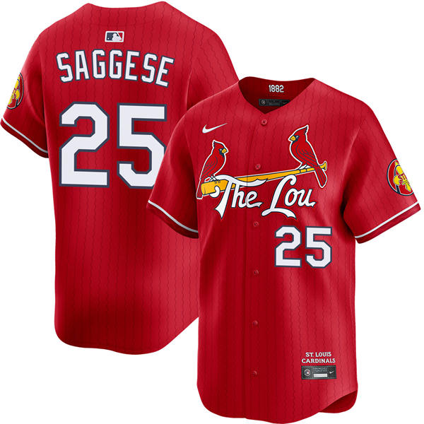 Men's St. Louis Cardinals #25 Thomas Saggese Nike Red 2024 City Connect Limited Jersey
