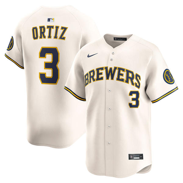 Mens Milwaukee Brewers #3 Joey Ortiz Nike Cream Home Limited Jersey