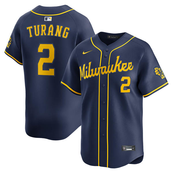 Mens Milwaukee Brewers #2 Brice Turang Nike Navy Alternate Limited Player Jersey