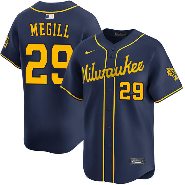 Mens Milwaukee Brewers #29 Trevor Megill Nike Navy Alternate Limited Player Jersey