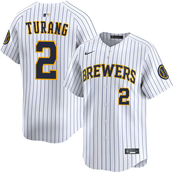 Mens Milwaukee Brewers #2 Brice Turang Nike White Pinstripe Alternate Limited Jersey
