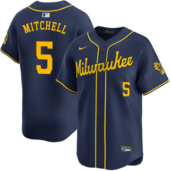 Mens Milwaukee Brewers #5 Garrett Mitchell Nike Navy Alternate Limited Player Jersey