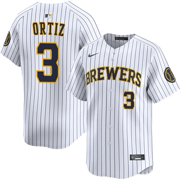 Mens Milwaukee Brewers #3 Joey Ortiz Nike White Pinstripe Alternate Limited Jersey