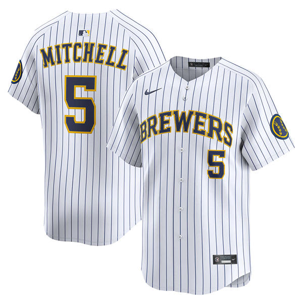 Mens Milwaukee Brewers #5 Garrett Mitchell Nike White Pinstripe Alternate Limited Jersey