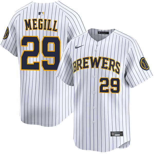 Mens Milwaukee Brewers #29 Trevor Megill Nike White Pinstripe Alternate Limited Jersey