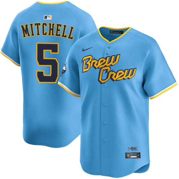 Mens Milwaukee Brewers #5 Garrett Mitchell Powder Blue City Connect Limited Jersey